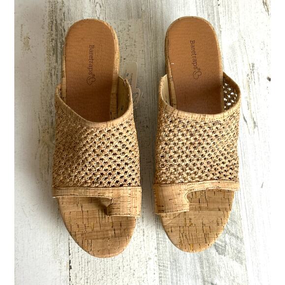 Baretraps Bethie Women's 10 tan cork wedge sandal new slip on woven lightweight - Picture 3 of 8